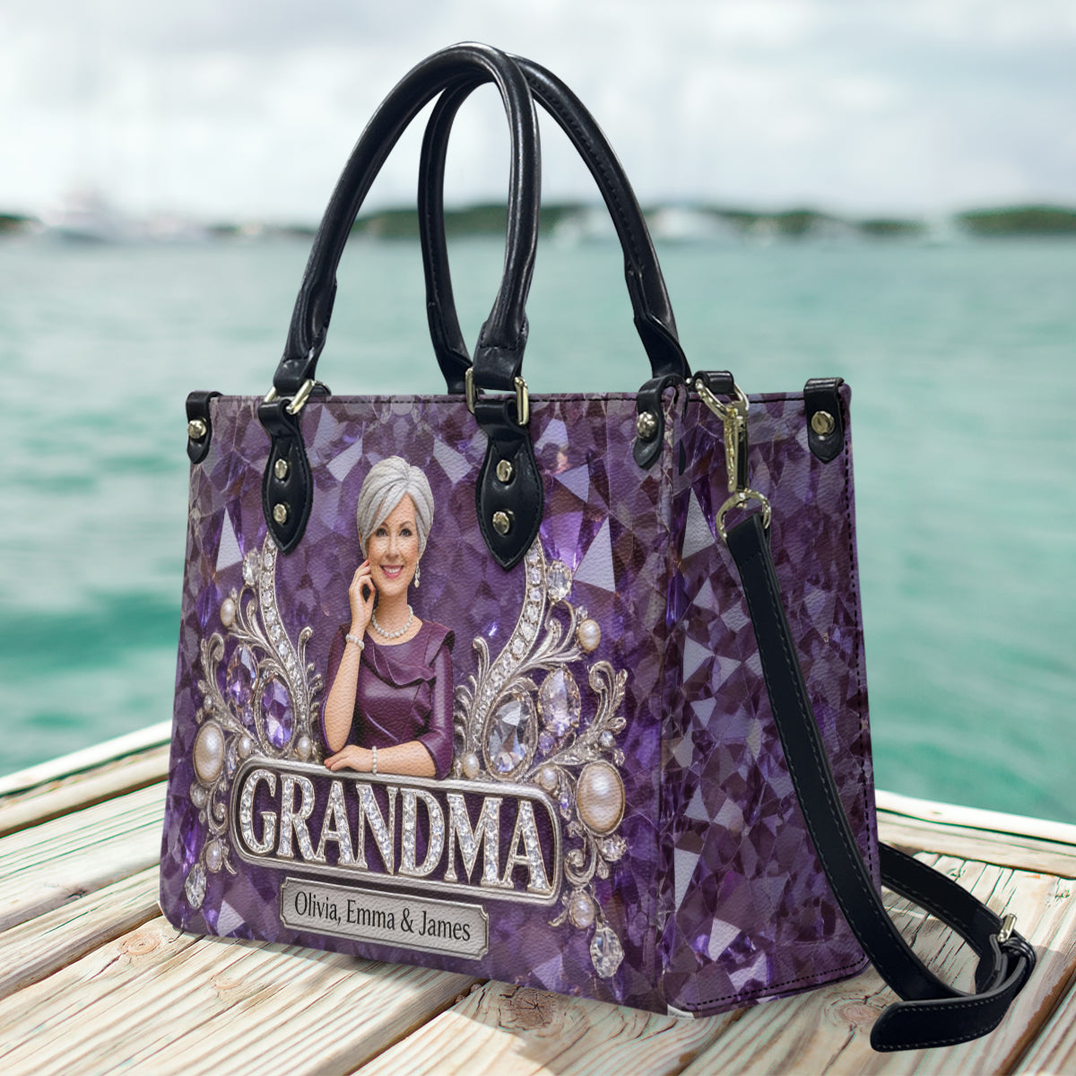 Custom Any Photo Gift For Mom/Grandma - Personalized Mother Leather Handbag