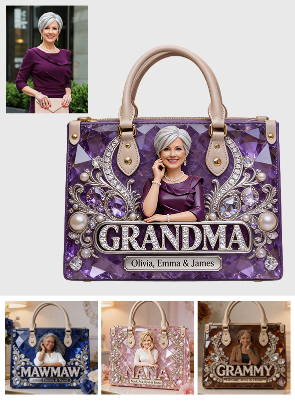 Custom Any Photo Gift For Mom/Grandma - Personalized Mother Leather Handbag