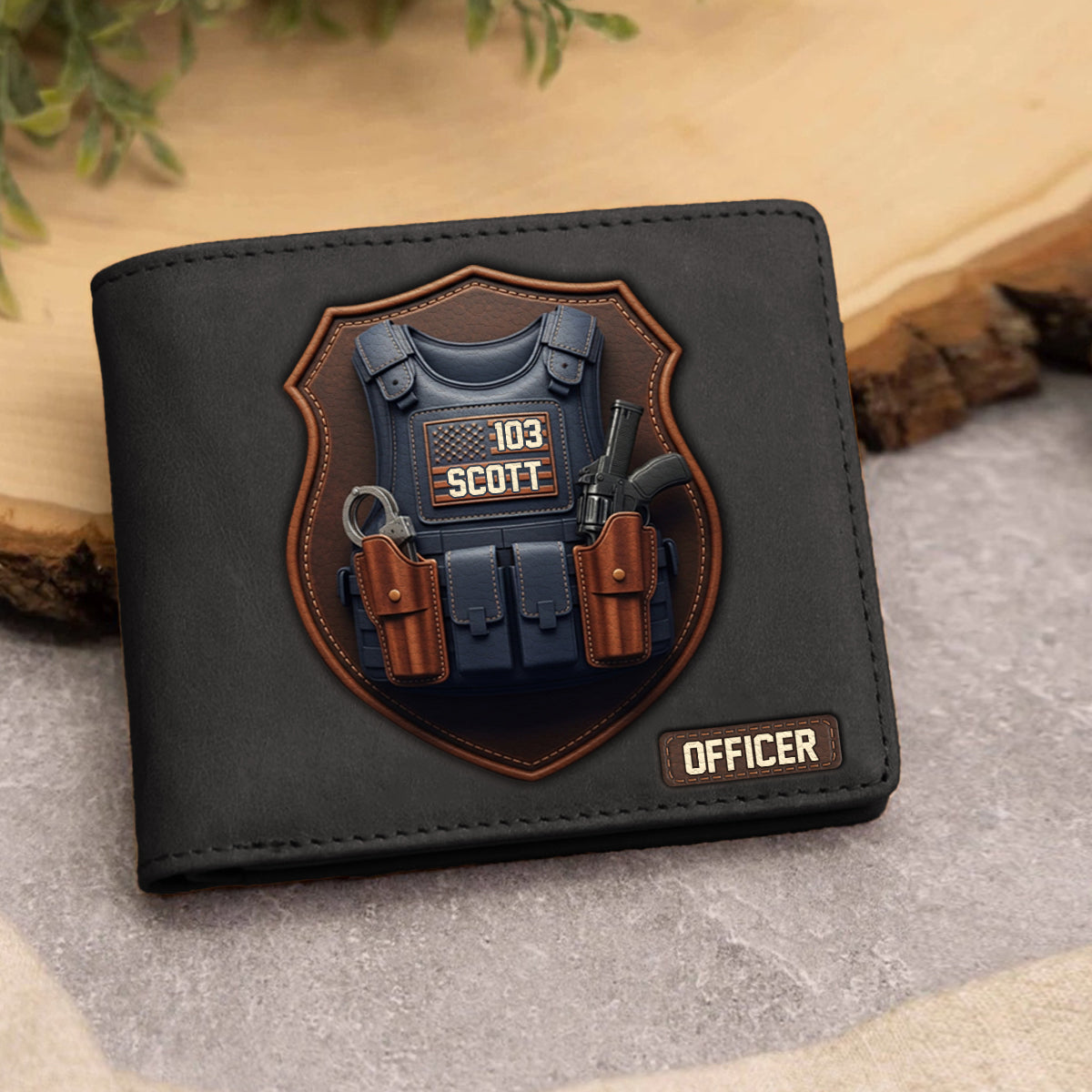 Gilet pare-balles tactique de police - Portefeuille en cuir personnalisé pour policier
