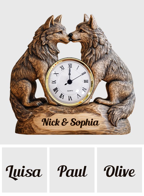 Gift For Anniversary Couple Wolf Forever Yours - Personalized Couple Acrylic Clock Plaque