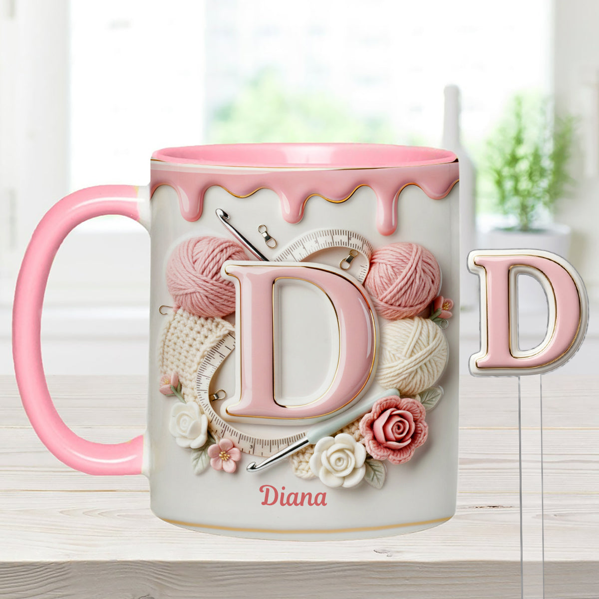 Ensemble de crochet personnalisé Love Crochet - Mug décoratif avec agitateurs en acrylique