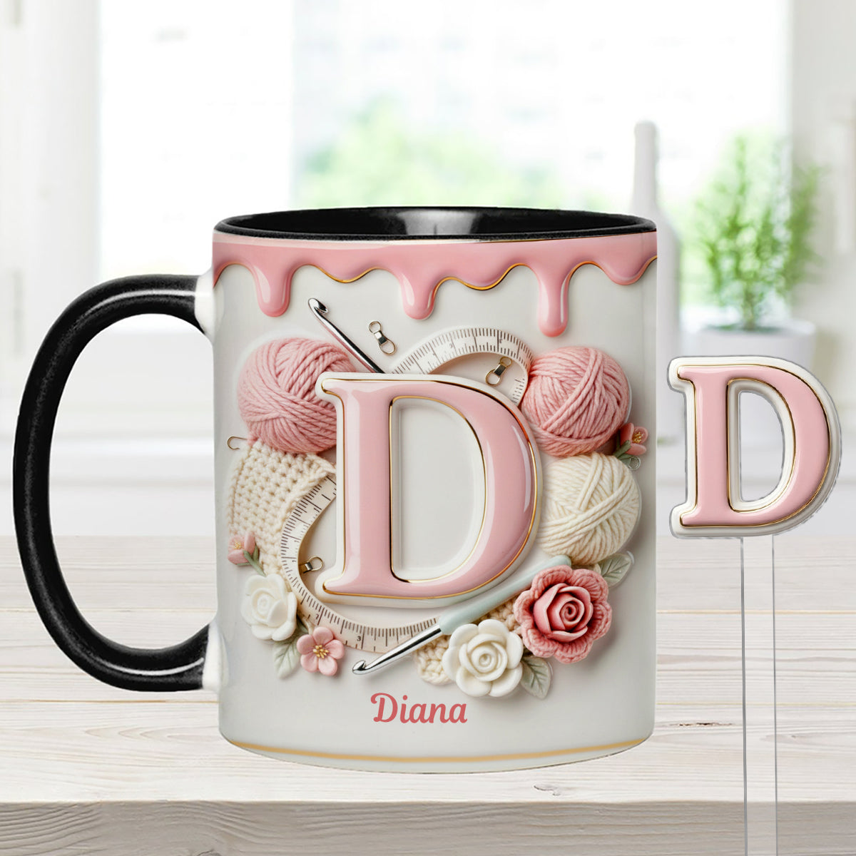 Ensemble de crochet personnalisé Love Crochet - Mug décoratif avec agitateurs en acrylique