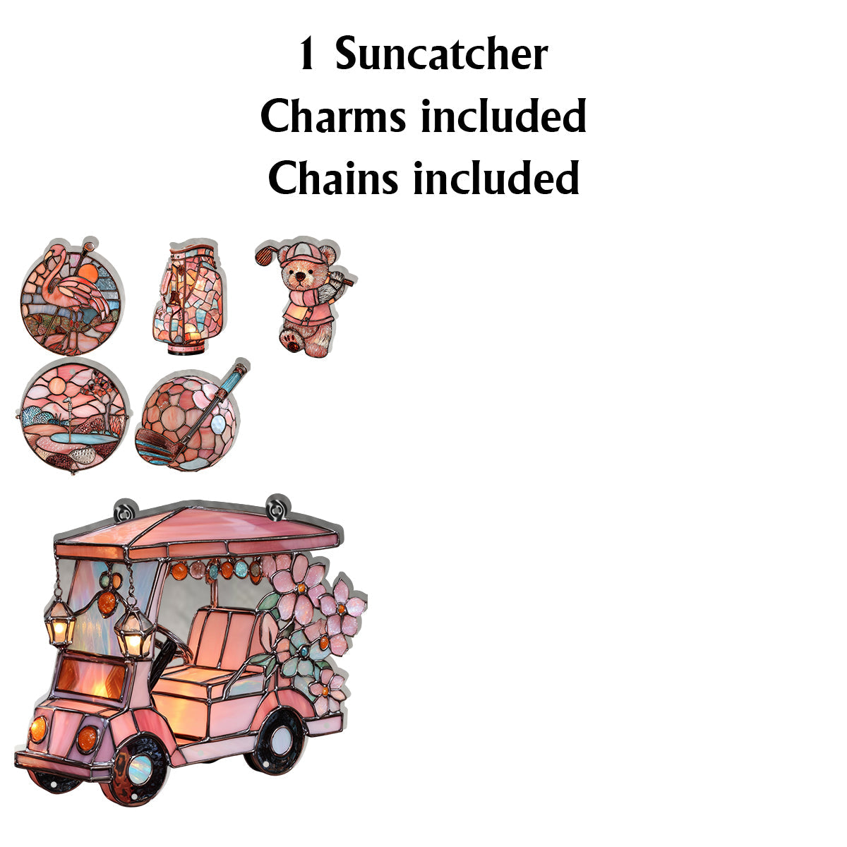 Voiturette de golf - Attrape-soleil personnalisé à suspendre à la fenêtre avec breloques