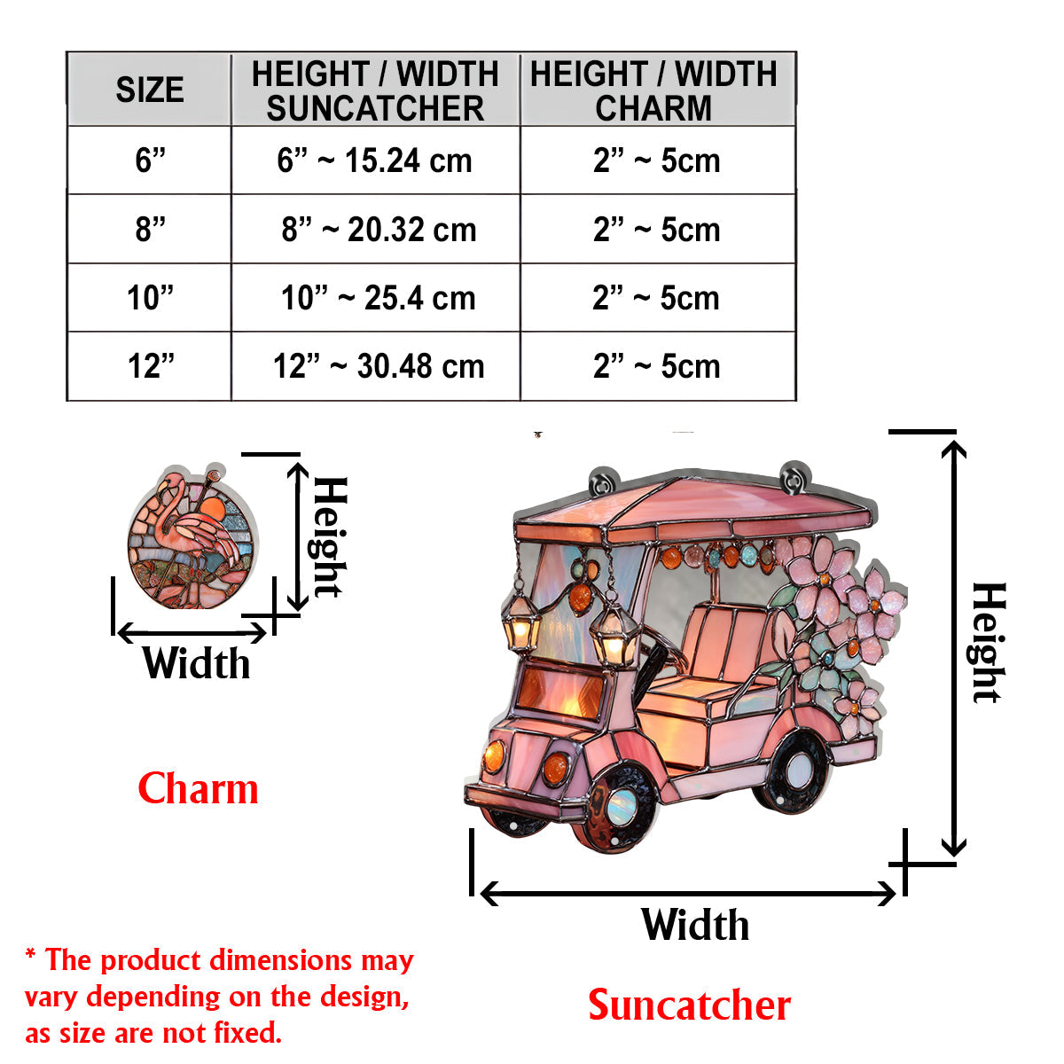 Voiturette de golf - Attrape-soleil personnalisé à suspendre à la fenêtre avec breloques