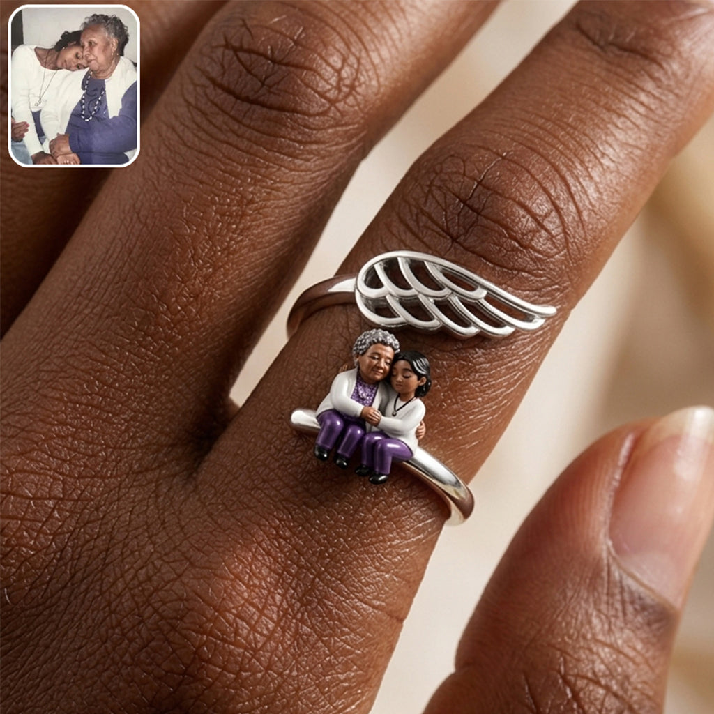 My Angel Is Always With Me - Personalized Memorial Adjustable Shaped Ring