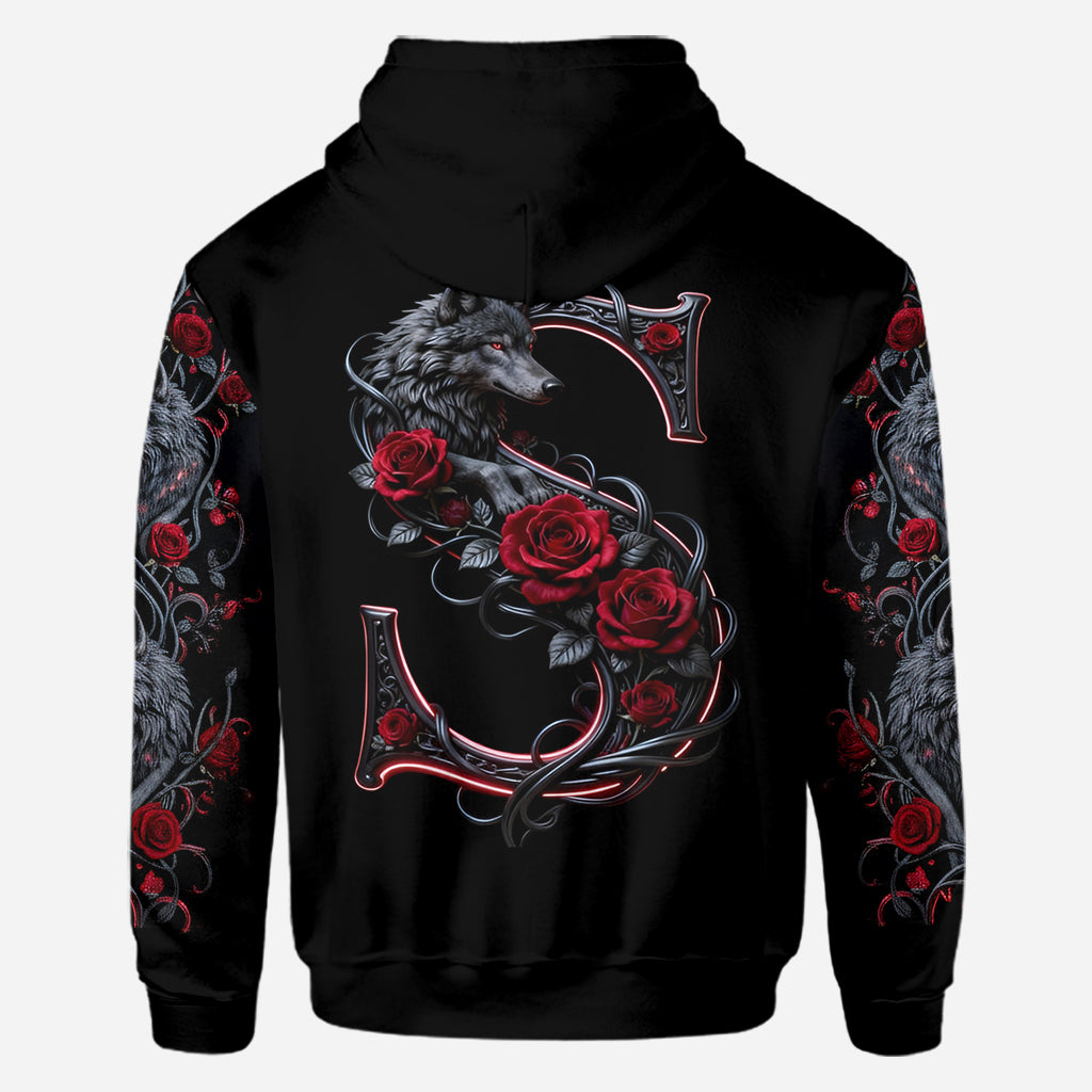 Loup et roses, personnalisation initiale - T-shirt personnalisé avec loup intégral