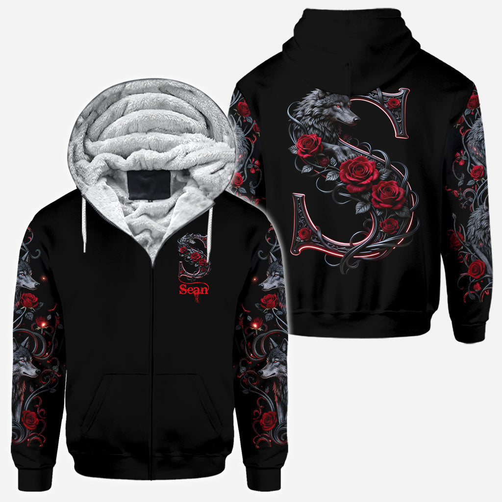 Loup et roses, personnalisation initiale - T-shirt personnalisé avec loup intégral