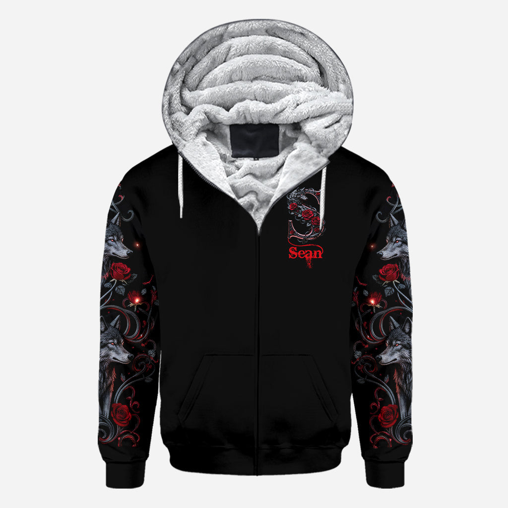 Loup et roses, personnalisation initiale - T-shirt personnalisé avec loup intégral