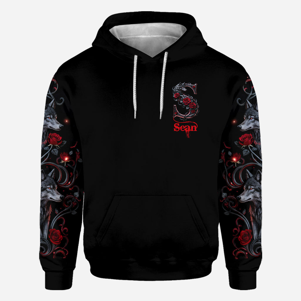 Loup et roses, personnalisation initiale - T-shirt personnalisé avec loup intégral