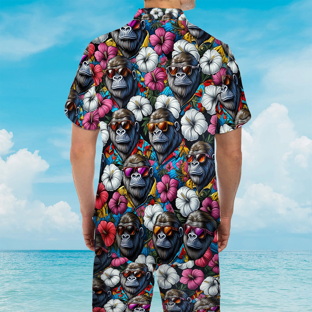 Ambiance estivale Bigfoot - Chemise hawaïenne de randonnée personnalisée et short pour homme