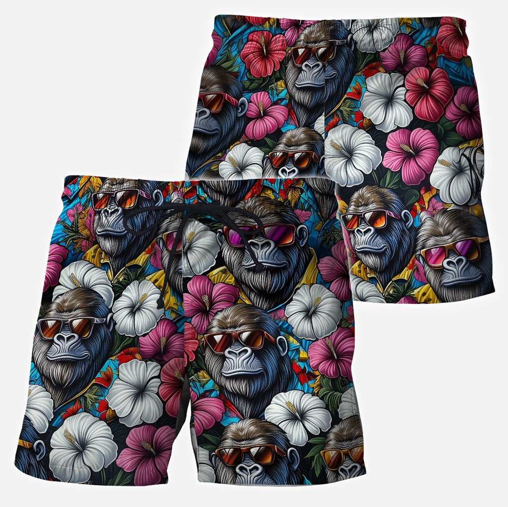 Ambiance estivale Bigfoot - Chemise hawaïenne de randonnée personnalisée et short pour homme