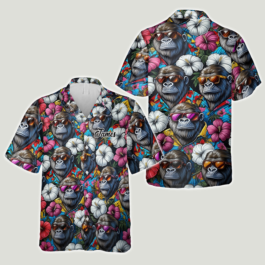 Ambiance estivale Bigfoot - Chemise hawaïenne de randonnée personnalisée et short pour homme