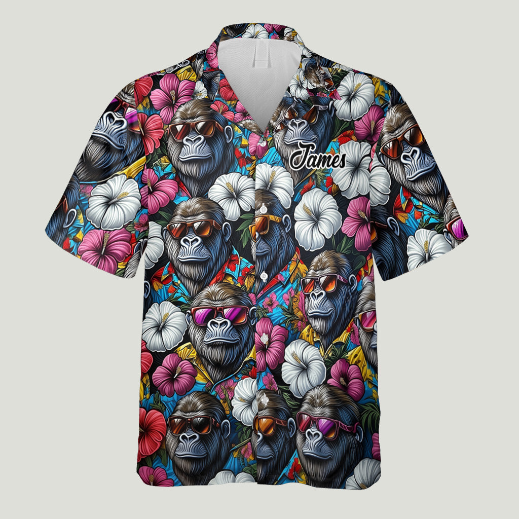 Ambiance estivale Bigfoot - Chemise hawaïenne de randonnée personnalisée et short pour homme