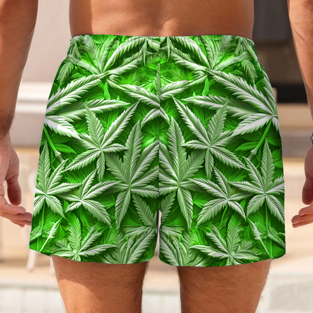 Green Summer - Personalized Weed Men Swim Trunks With Liner