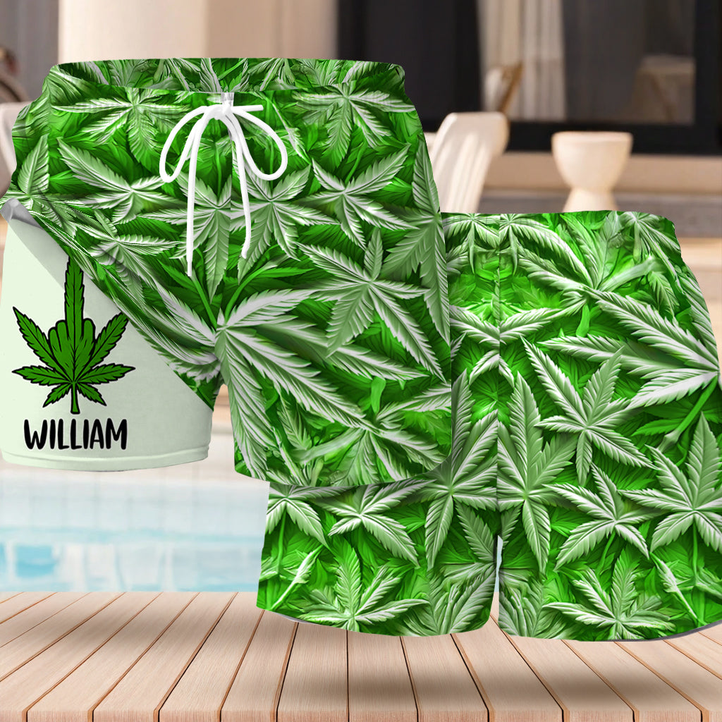 Green Summer - Personalized Weed Men Swim Trunks With Liner