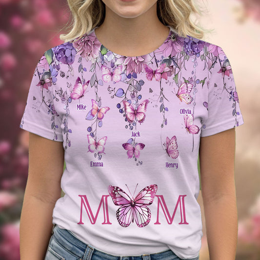 Mother And Children Butterfly - Personalized Mother All Over Shirt