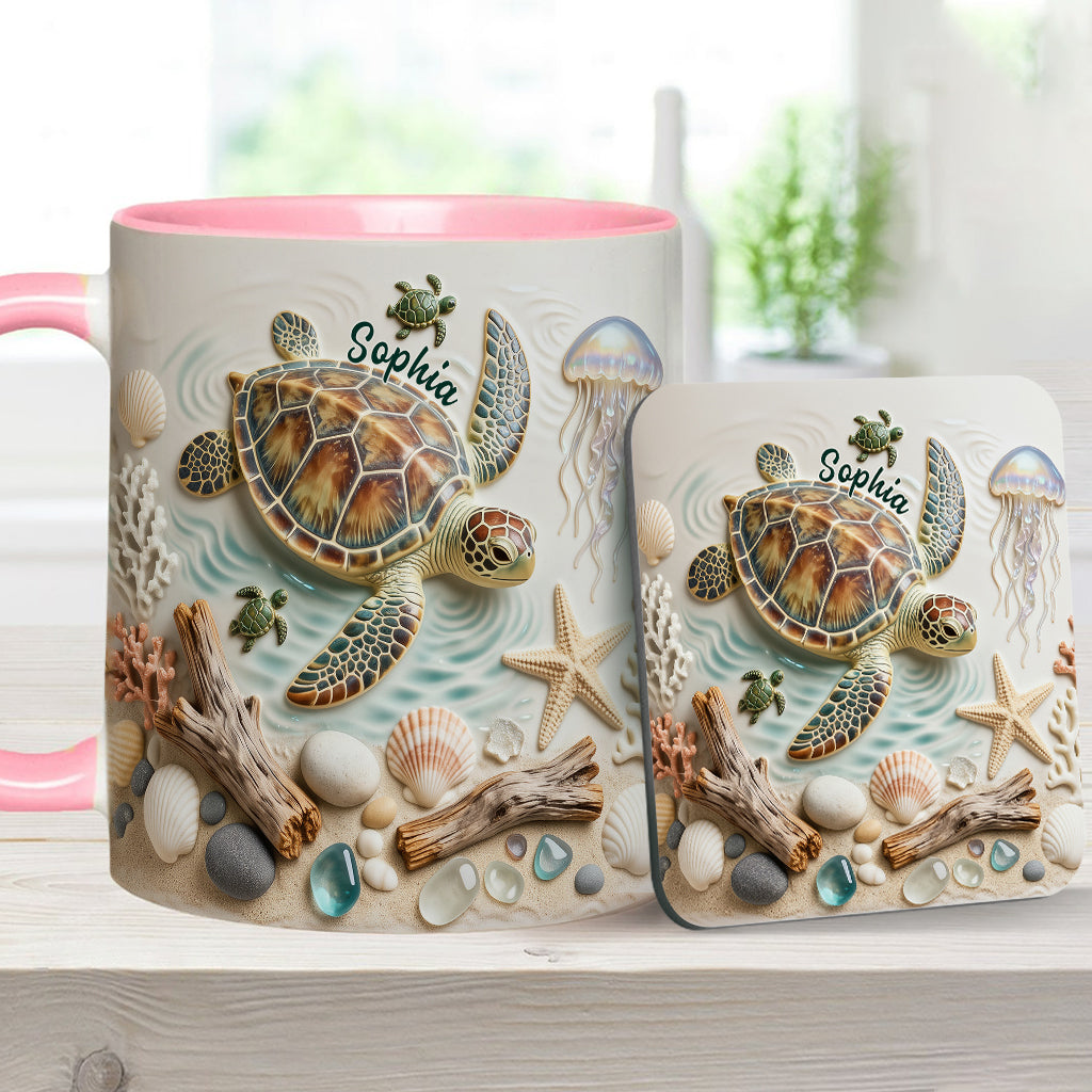 J'adore les tortues - Mug et sous-verre personnalisés avec motif tortue