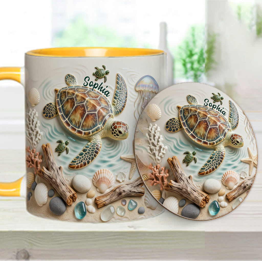 J'adore les tortues - Mug et sous-verre personnalisés avec motif tortue