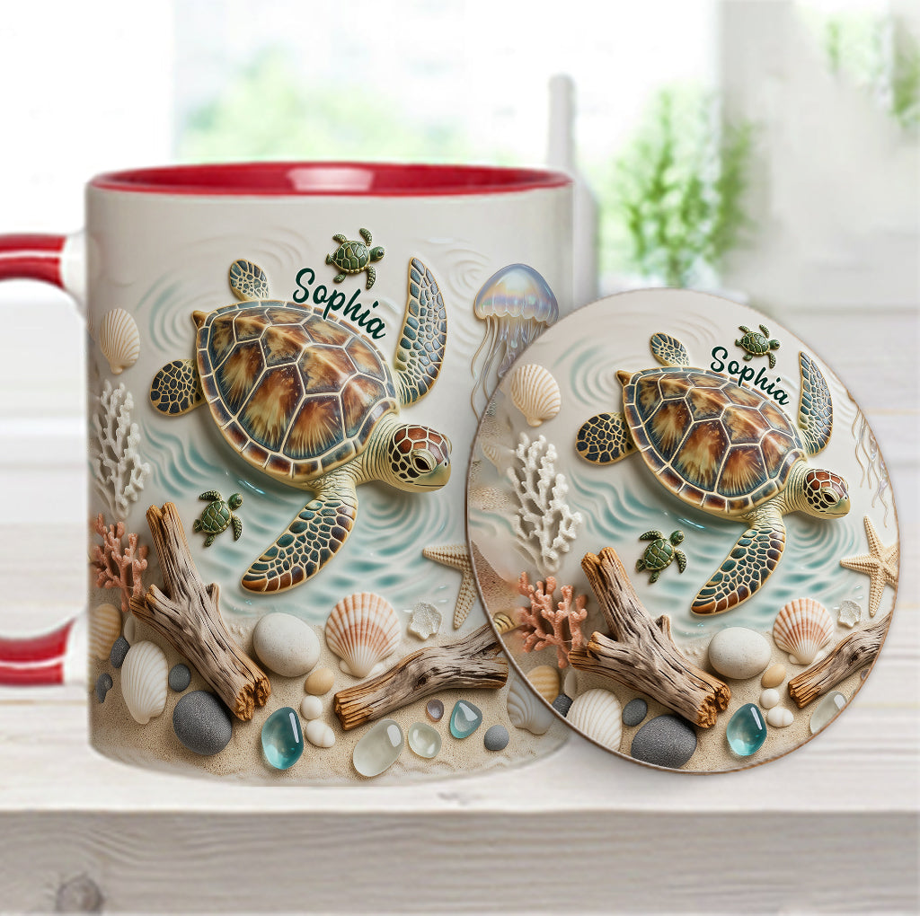J'adore les tortues - Mug et sous-verre personnalisés avec motif tortue