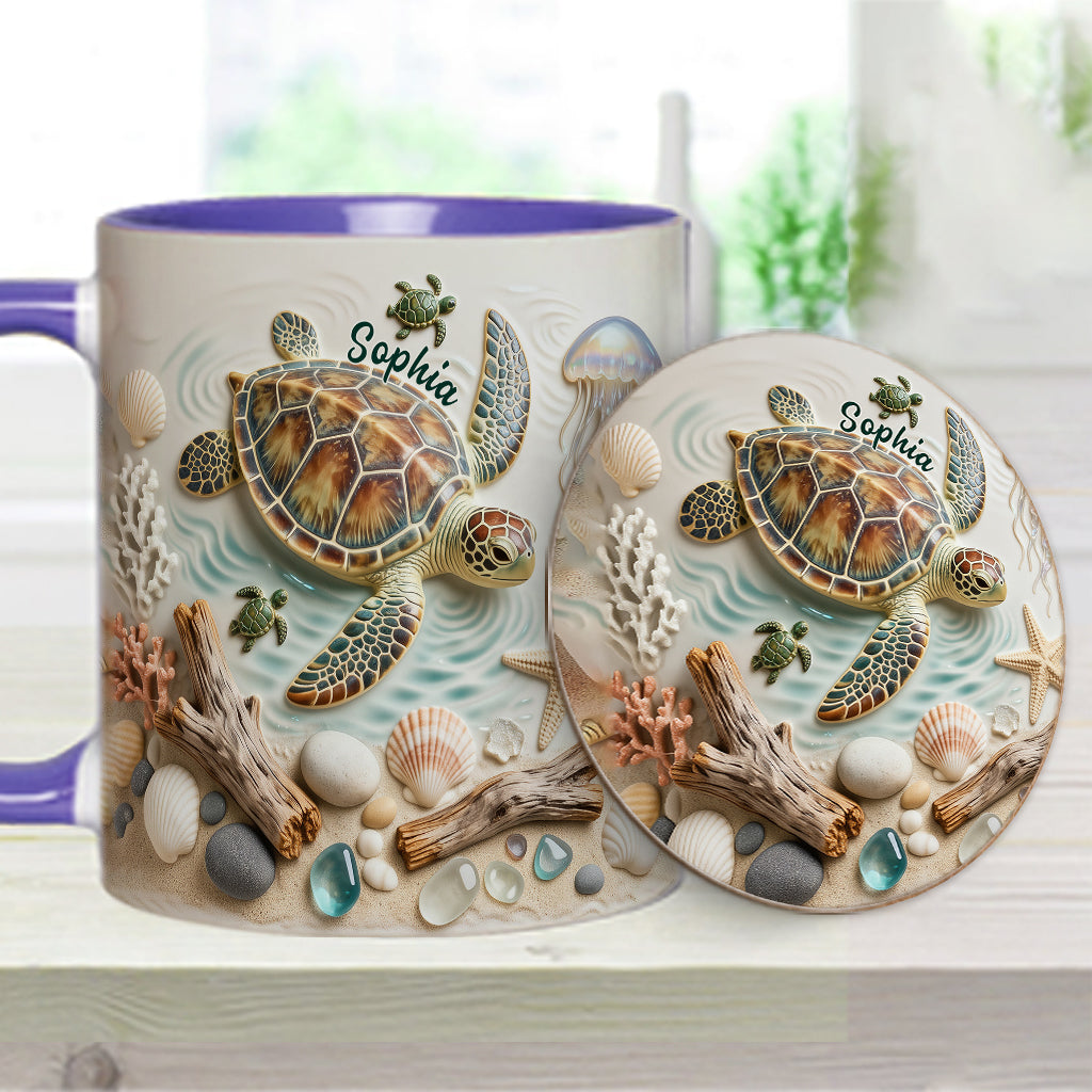 J'adore les tortues - Mug et sous-verre personnalisés avec motif tortue