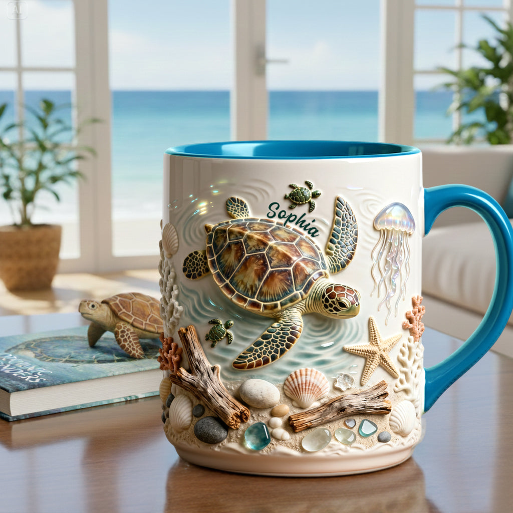 J'adore les tortues - Mug et sous-verre personnalisés avec motif tortue