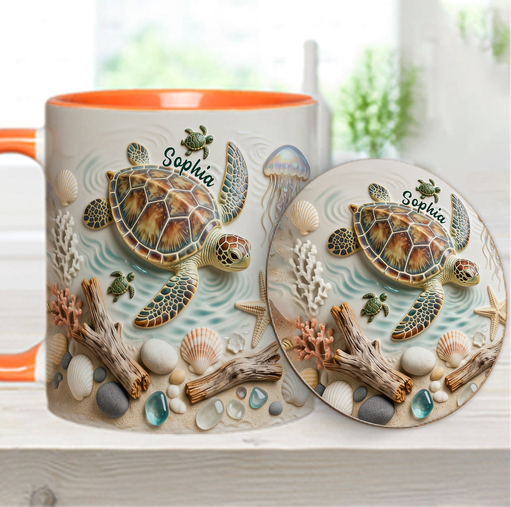 J'adore les tortues - Mug et sous-verre personnalisés avec motif tortue