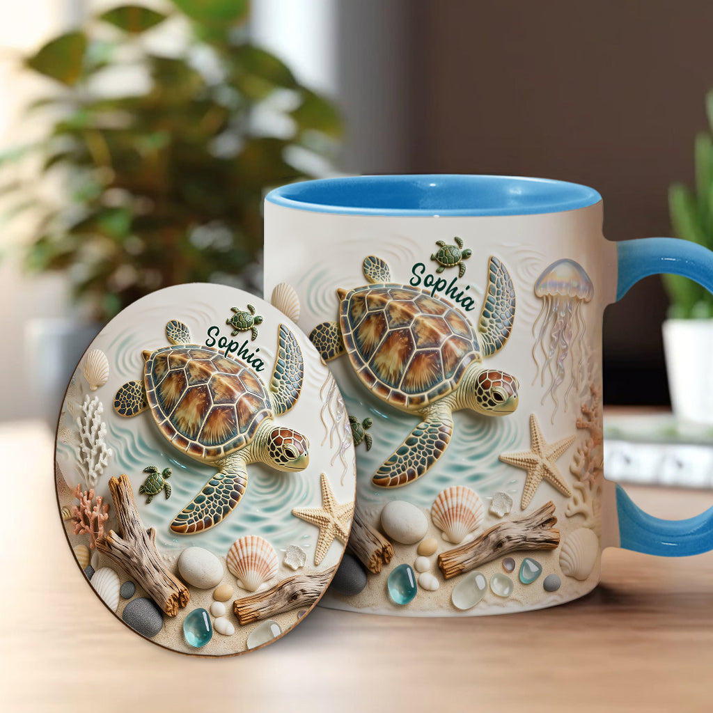 J'adore les tortues - Mug et sous-verre personnalisés avec motif tortue