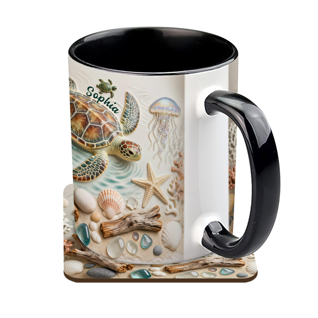 J'adore les tortues - Mug et sous-verre personnalisés avec motif tortue
