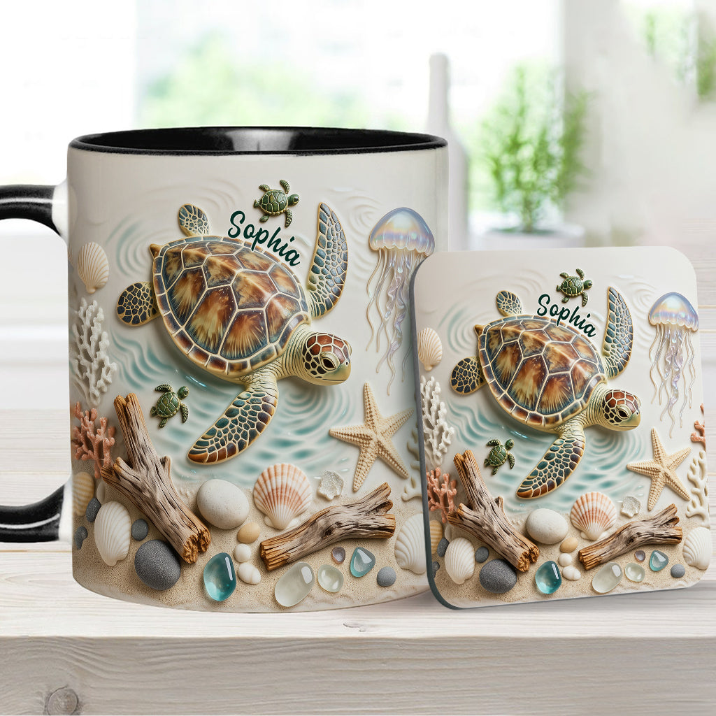 J'adore les tortues - Mug et sous-verre personnalisés avec motif tortue