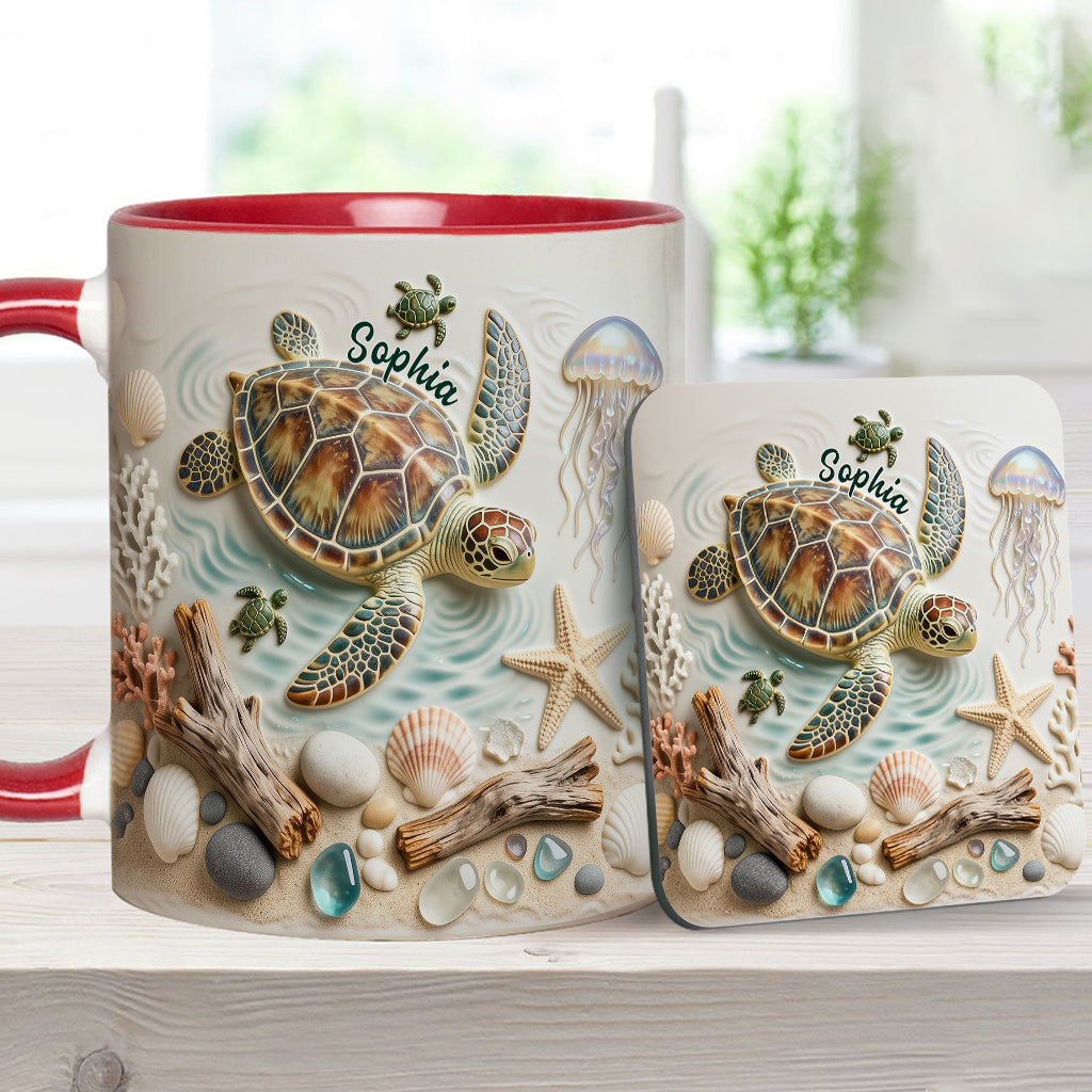 J'adore les tortues - Mug et sous-verre personnalisés avec motif tortue
