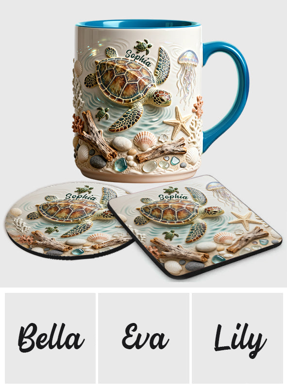 J'adore les tortues - Mug et sous-verre personnalisés avec motif tortue
