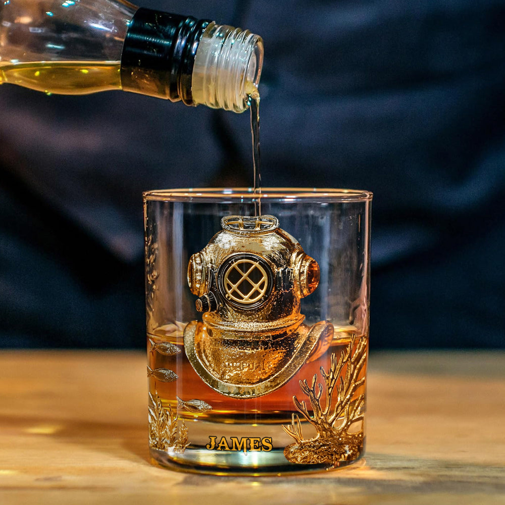 Cadeau pour les passionnés de plongée sous-marine - Coffret carafe à whisky personnalisée sur le thème de la plongée