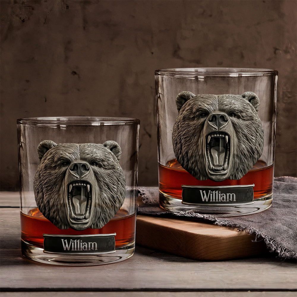 Grizzlies Roar Bear - Personalized Hunting Whiskey Glass