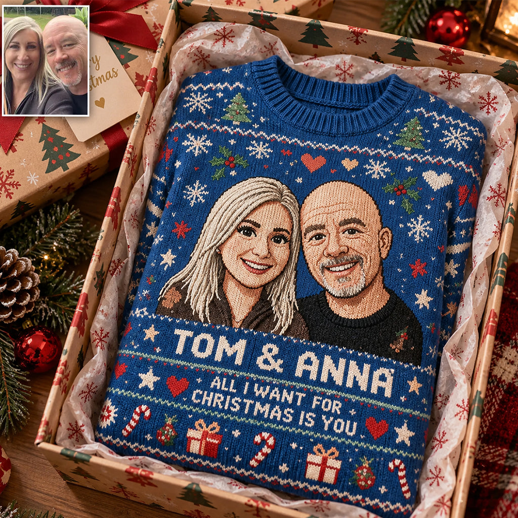 Funny Couple Christmas Ugly Sweater - Personalized Couple Ugly Sweater