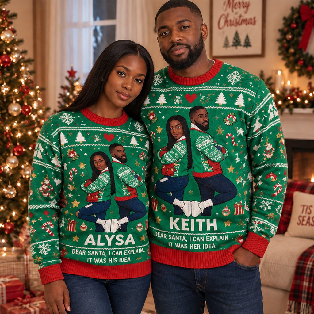 Funny Couple Christmas Ugly Sweater - Personalized Couple Ugly Sweater