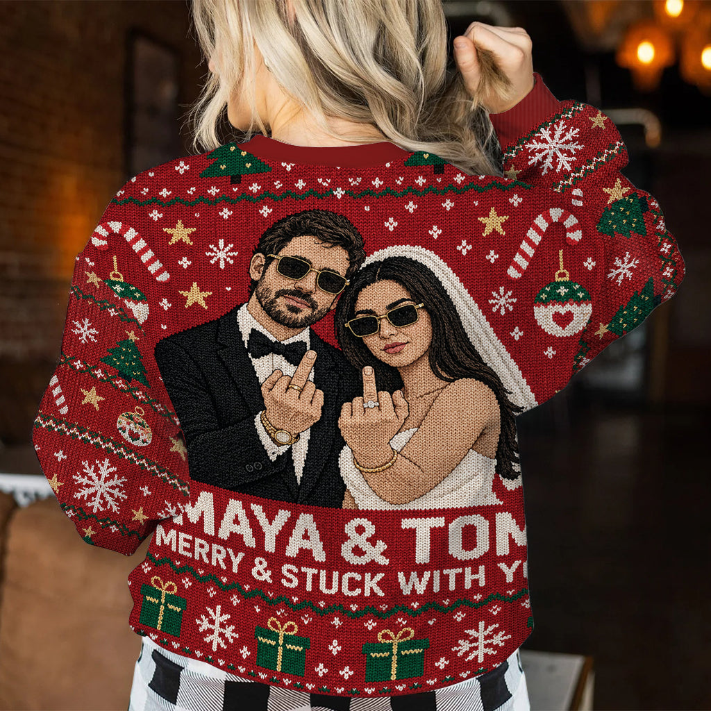 Funny Couple Christmas Ugly Sweater - Personalized Couple Ugly Sweater