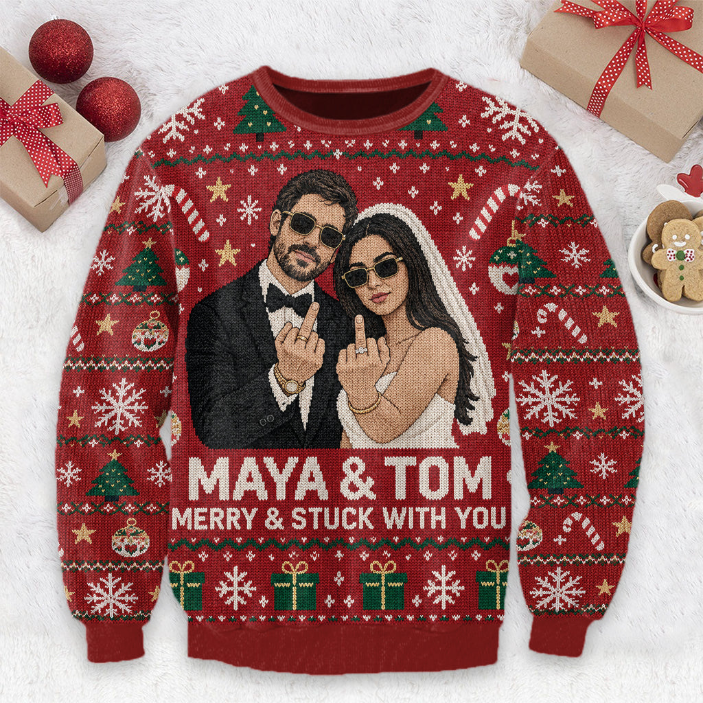 Funny Couple Christmas Ugly Sweater - Personalized Couple Ugly Sweater