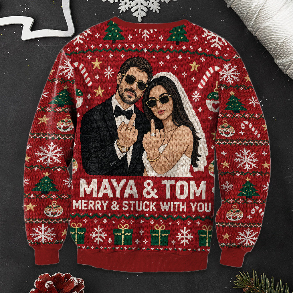 Funny Couple Christmas Ugly Sweater - Personalized Couple Ugly Sweater