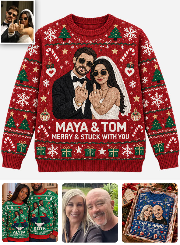 Funny Couple Christmas Ugly Sweater - Personalized Couple Ugly Sweater