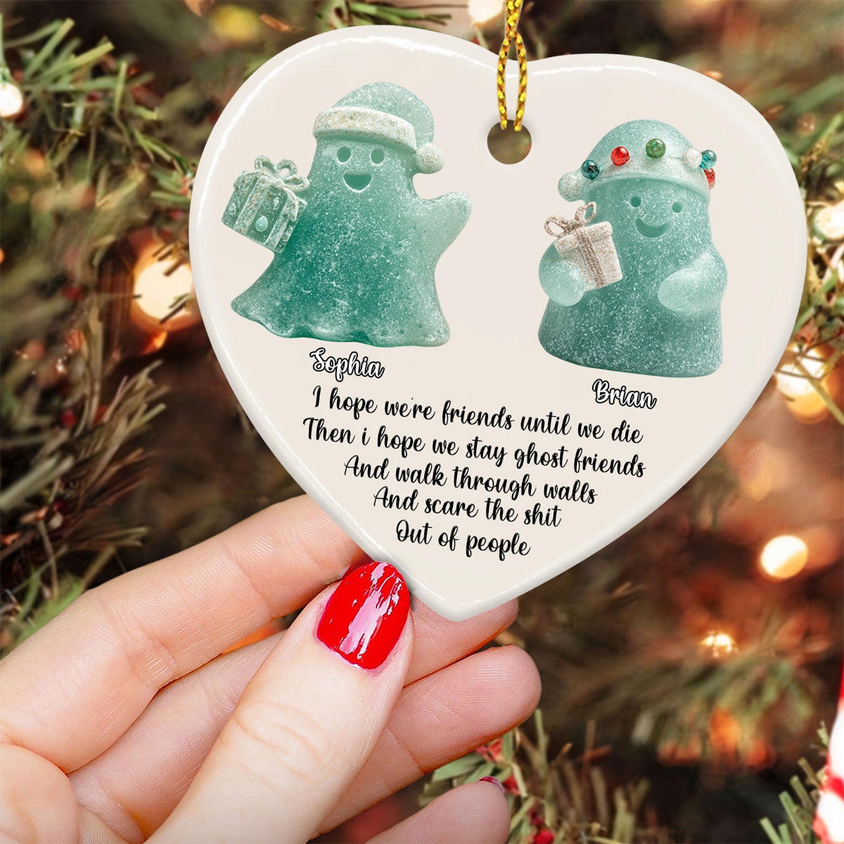 Nous sommes amies pour toujours - Ornement en forme de cœur en céramique personnalisé pour meilleure amie