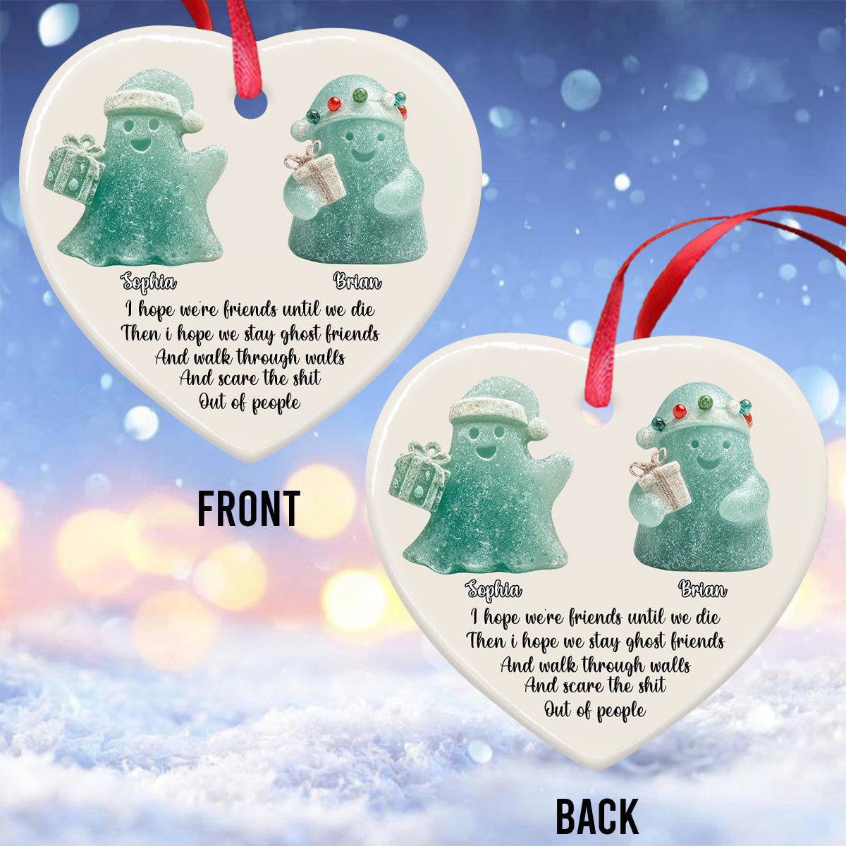Nous sommes amies pour toujours - Ornement en forme de cœur en céramique personnalisé pour meilleure amie