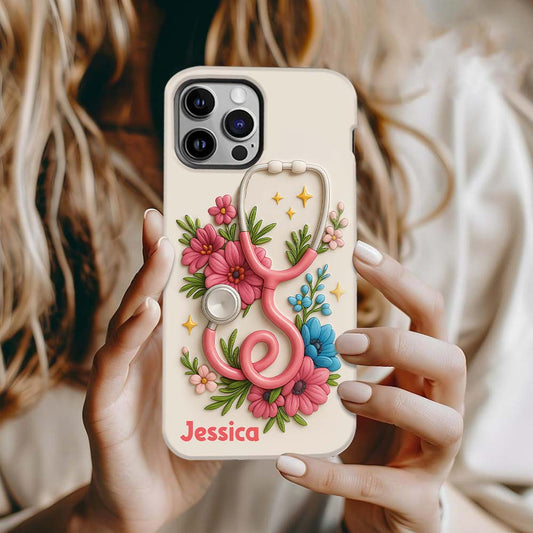 Stéthoscope à motif floral - Coque de téléphone personnalisée pour infirmière avec impression intégrale
