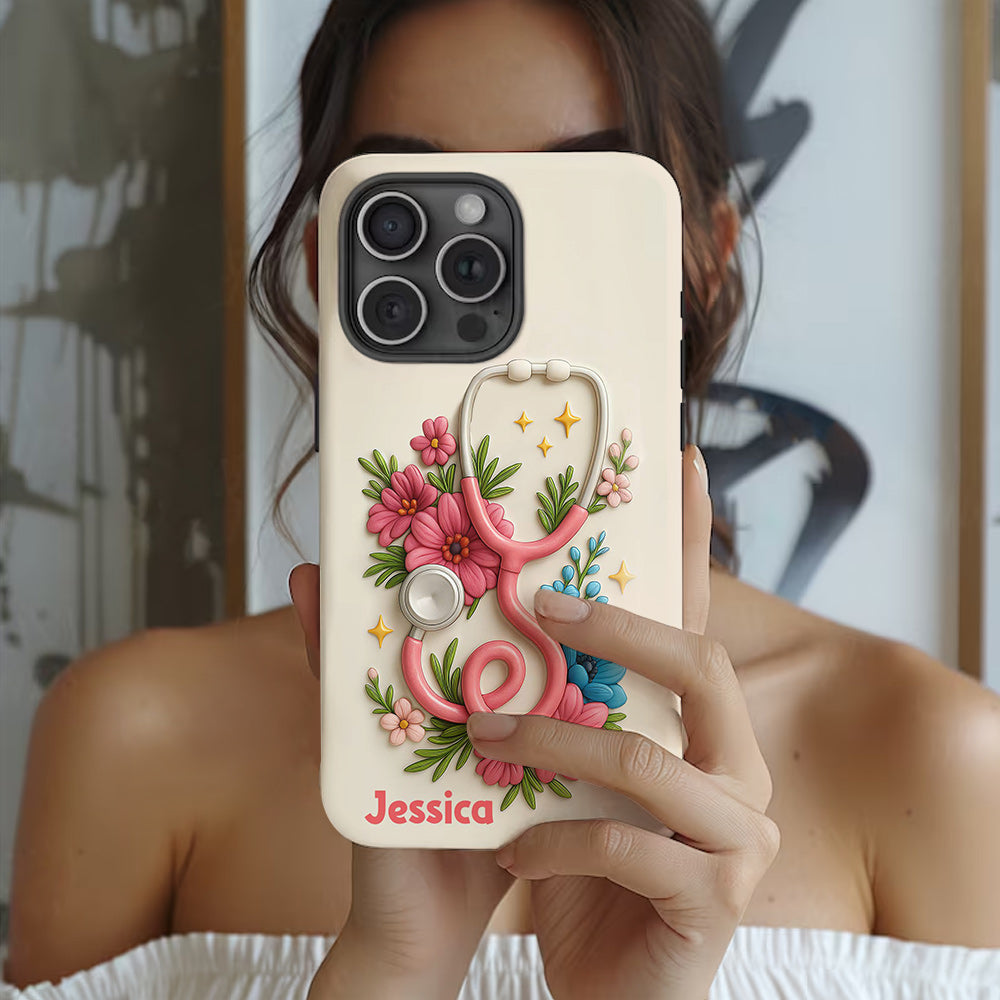Floral Stethoscope - Personalized Nurse Full Print Phone Case