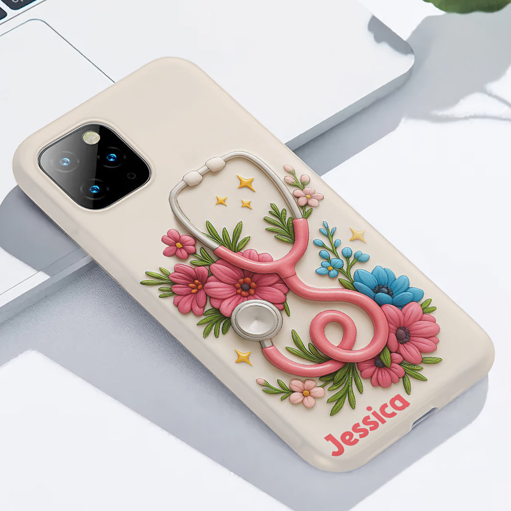 Floral Stethoscope - Personalized Nurse Full Print Phone Case