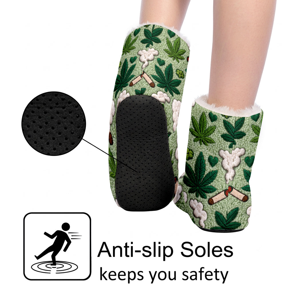 Stoner Gift - Personalized Weed Faux Fur Boot Slippers