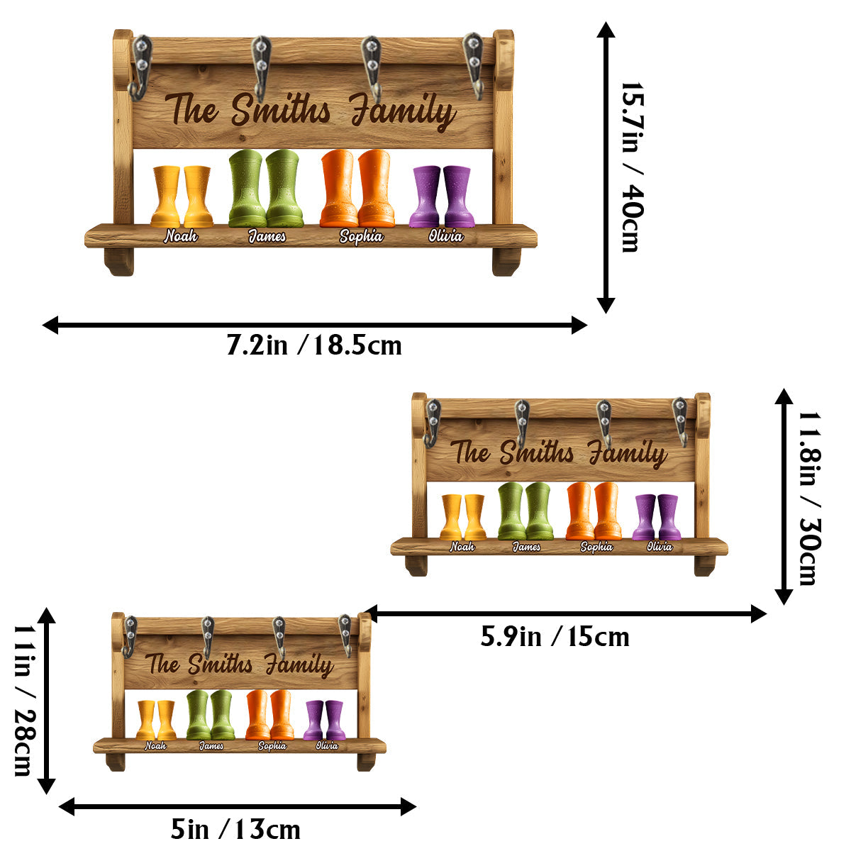 Family Funny Keyrack, Rain Boots Family - Personalized Family Custom Shaped Key Rack