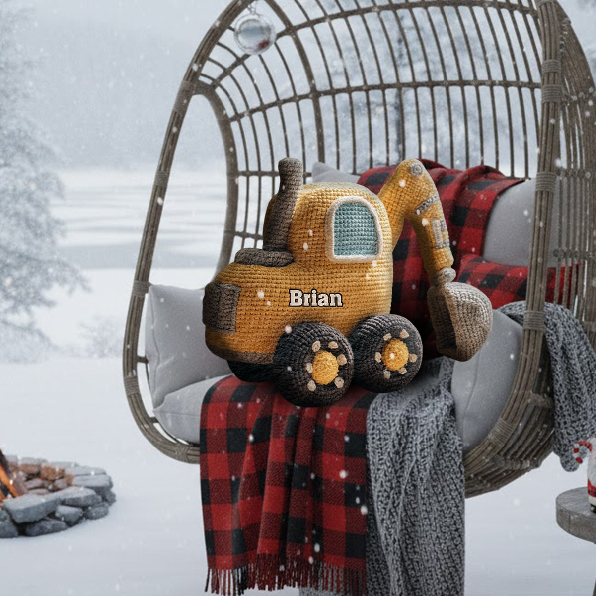 Machine de construction - Coussin personnalisé en fausse fourrure pour enfant