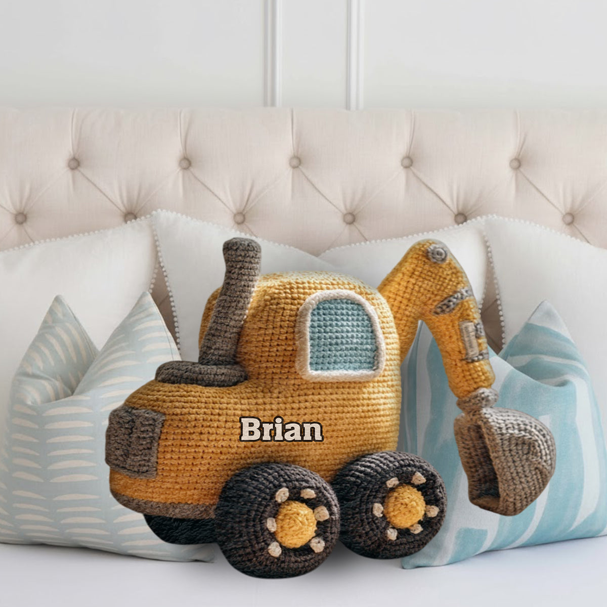 Machine de construction - Coussin personnalisé en fausse fourrure pour enfant