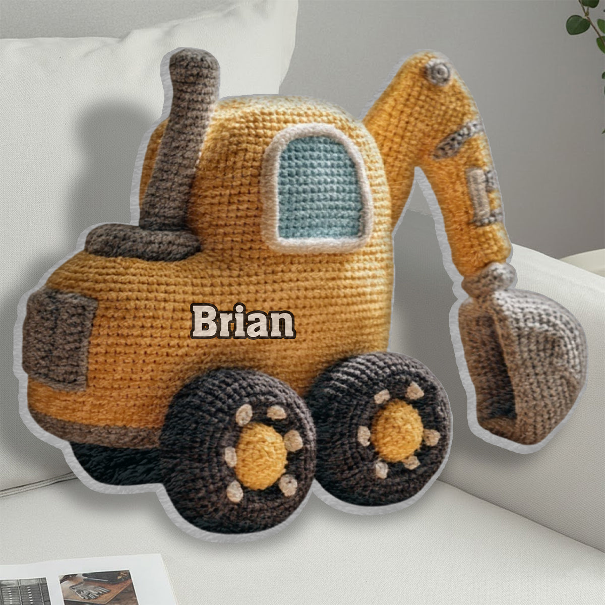 Machine de construction - Coussin personnalisé en fausse fourrure pour enfant