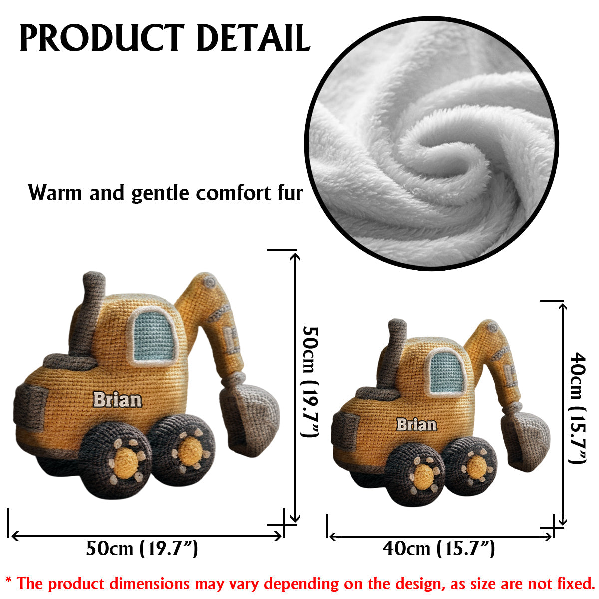 Machine de construction - Coussin personnalisé en fausse fourrure pour enfant